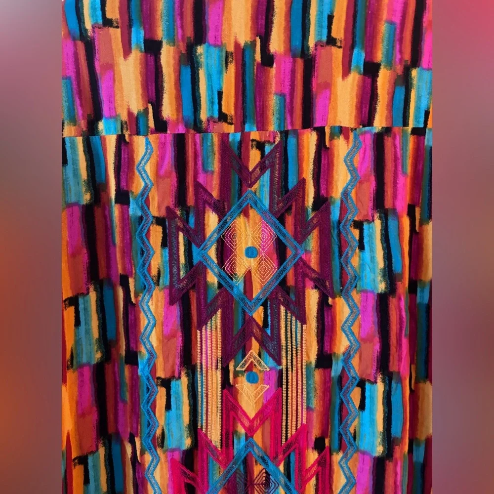 Savanna Jane Bohemian Shirt Maxi Dress Back Embroidery M